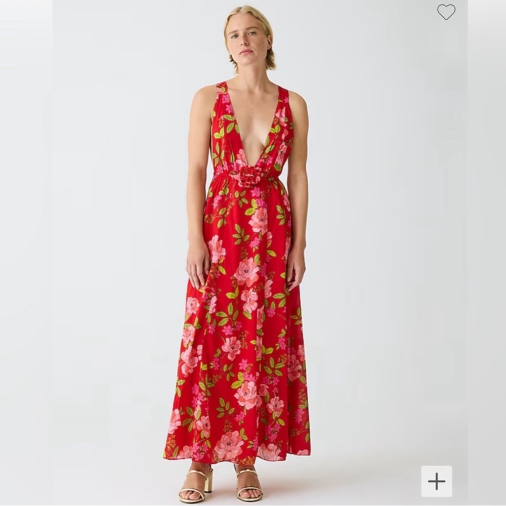 NWT J. CREW Cotton Voile Rosette Plunge Maxi Dress in Peony Vines